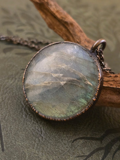 Labradorite Pendant - Round Gemstone - Copper Electroformed