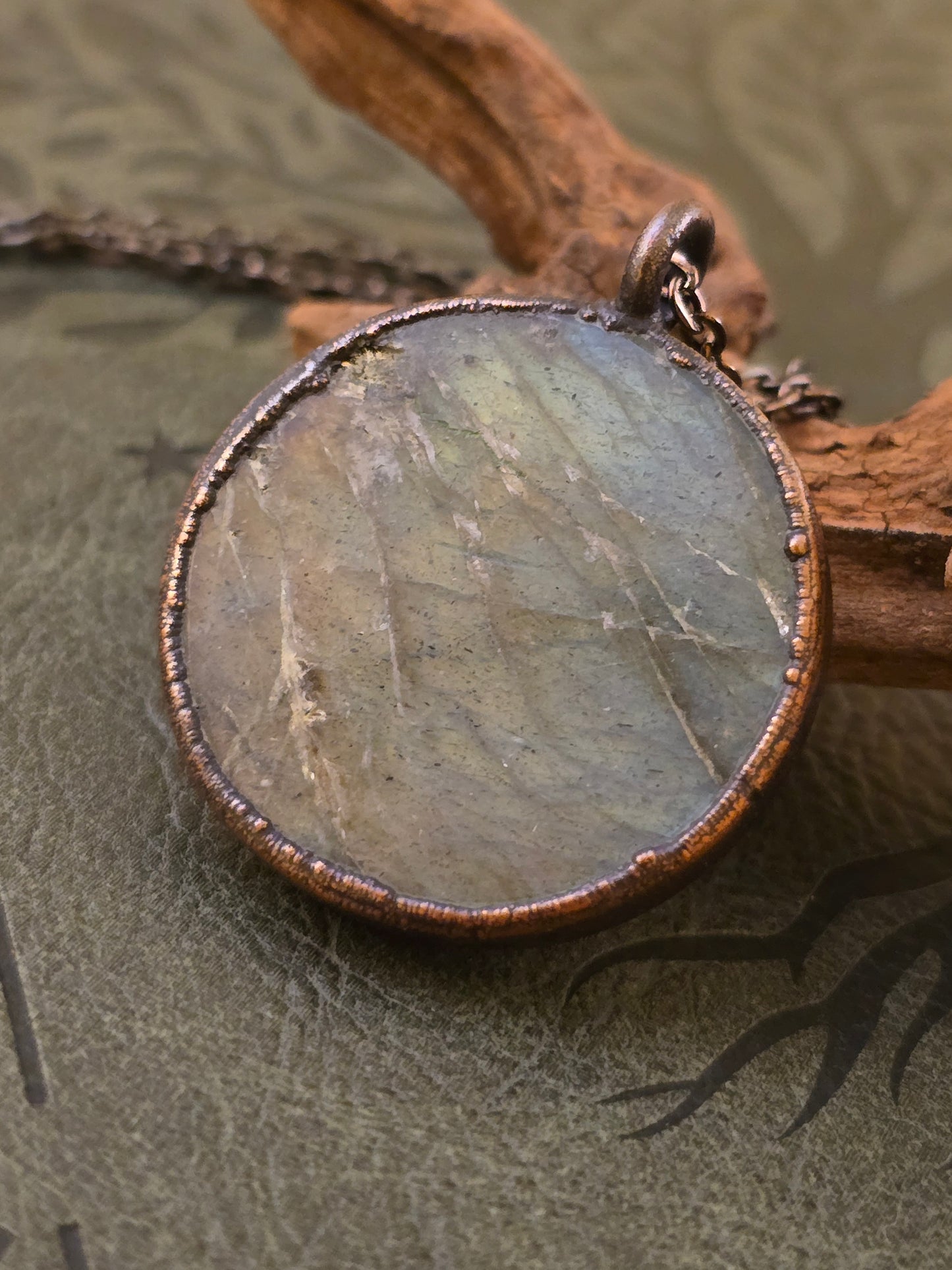 Labradorite Pendant - Round Gemstone - Copper Electroformed