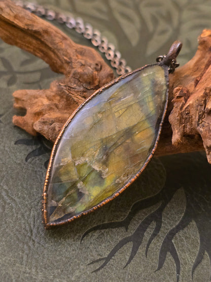Labradorite Pendant - Freeform Gemstone - Copper Electroformed