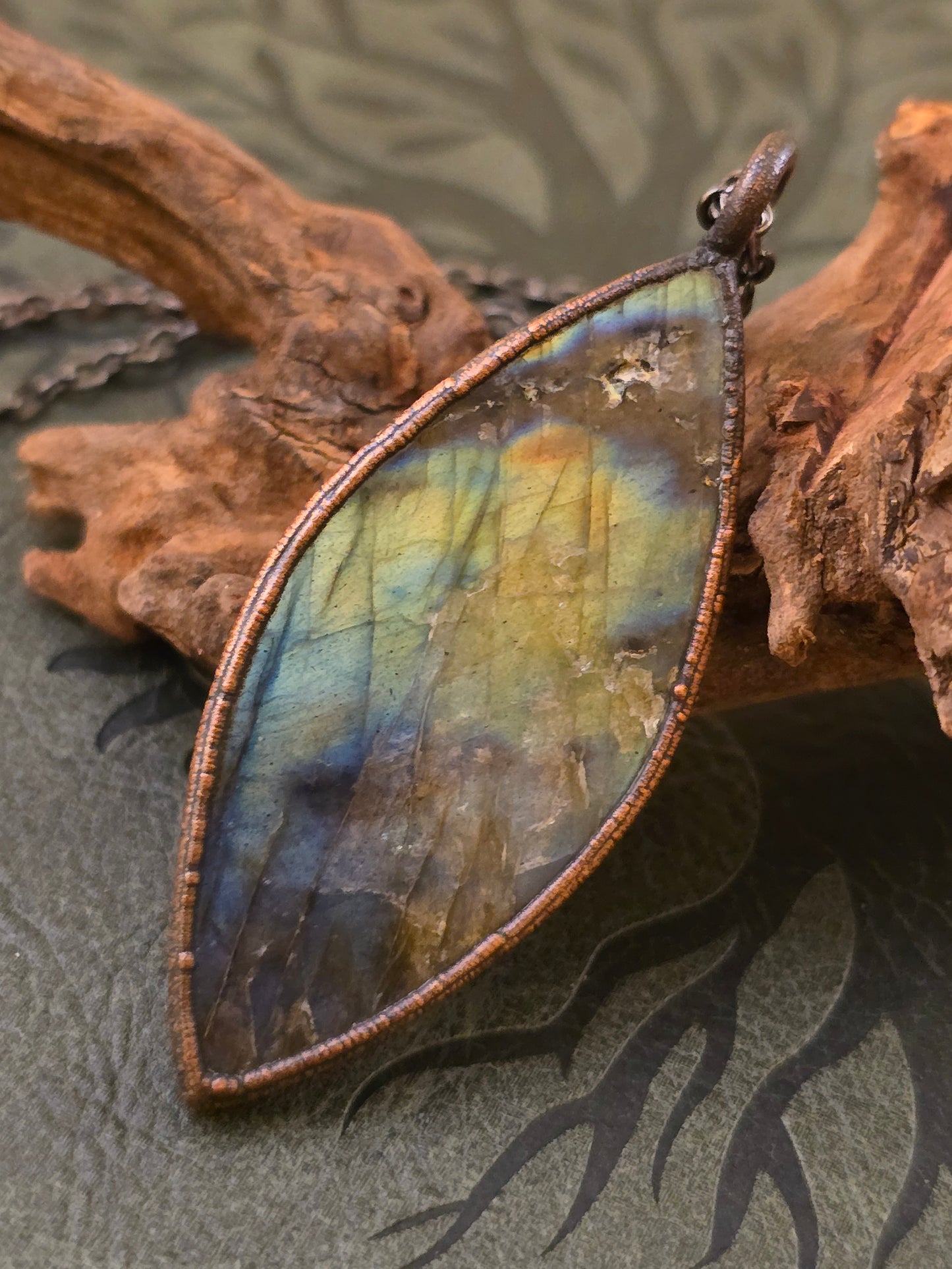 Labradorite Pendant - Freeform Gemstone - Copper Electroformed