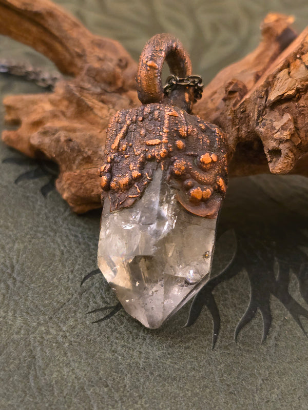 Quartz Pendant - Crystal Gemstone - Copper Electroformed