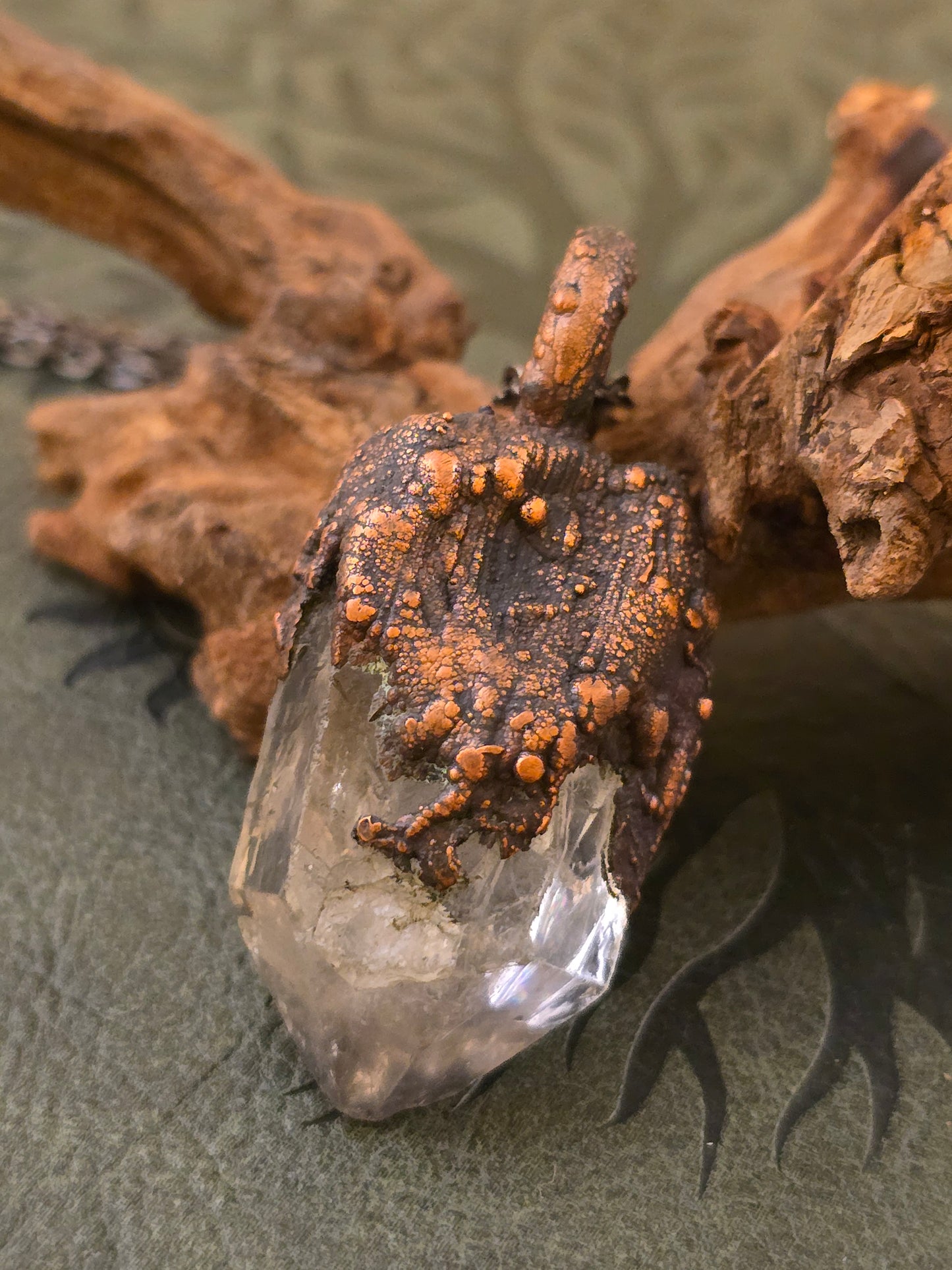 Quartz Pendant - Crystal Gemstone - Copper Electroformed