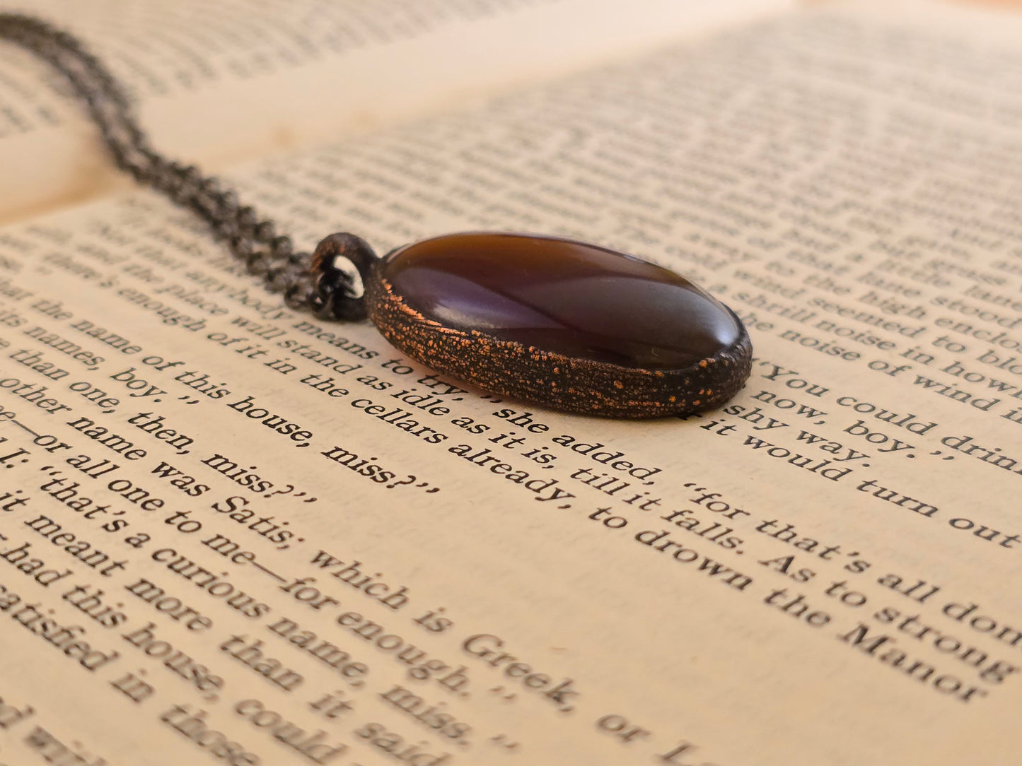 Red Carnelian Pendant - Oval Gemstone - Copper Electroformed