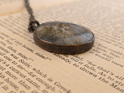 Labradorite Pendant - Round Gemstone - Copper Electroformed