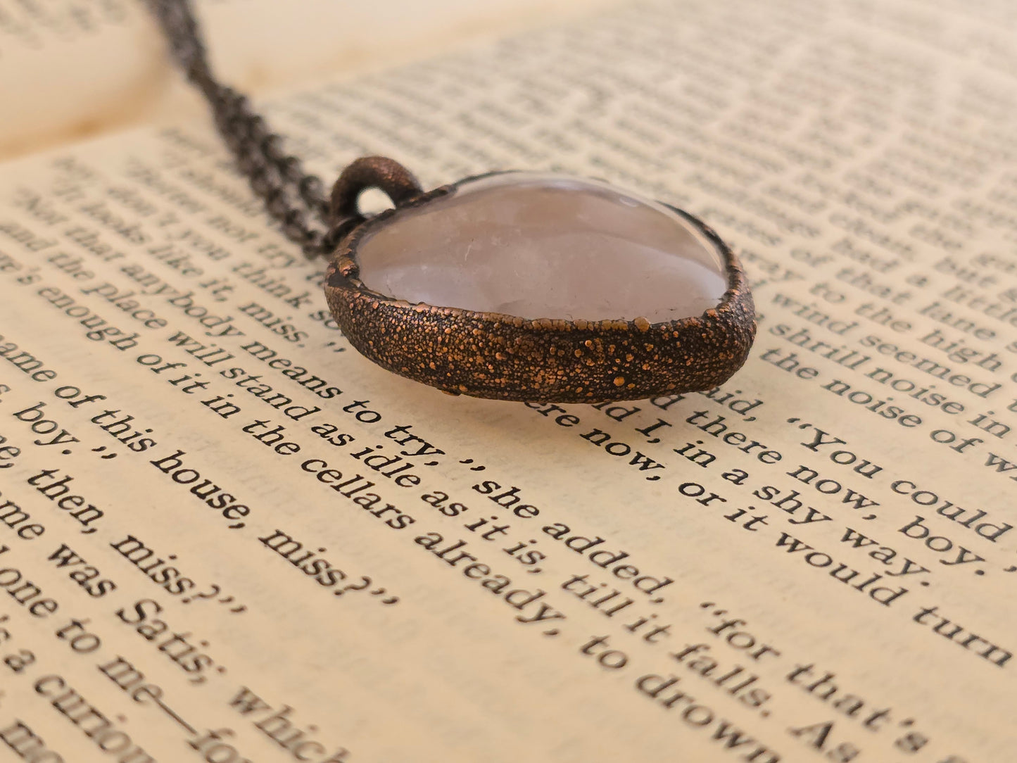 Rose Quartz Pendant - Heart Shaped - Copper Electroformed