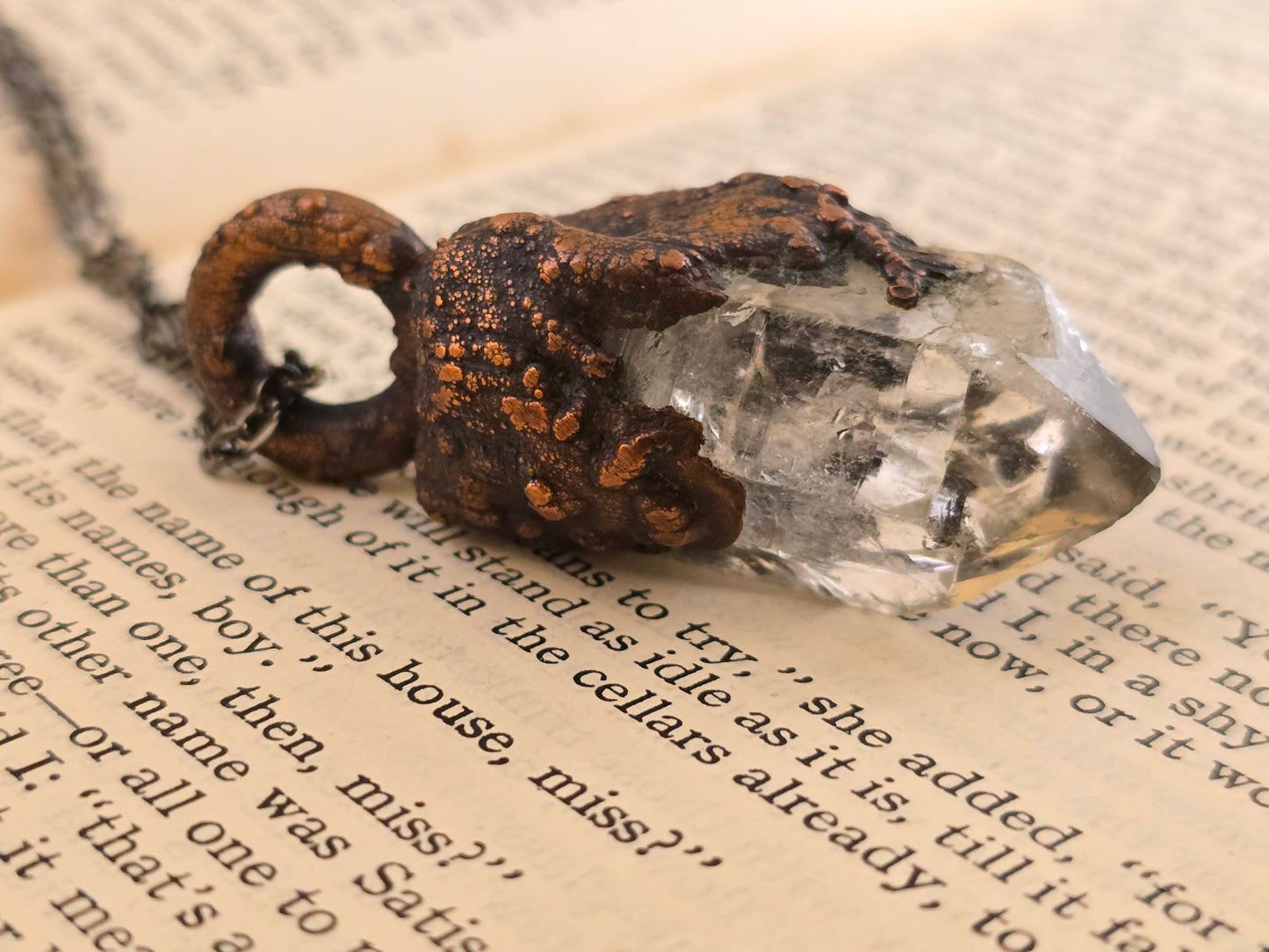 Quartz Pendant - Crystal Gemstone - Copper Electroformed