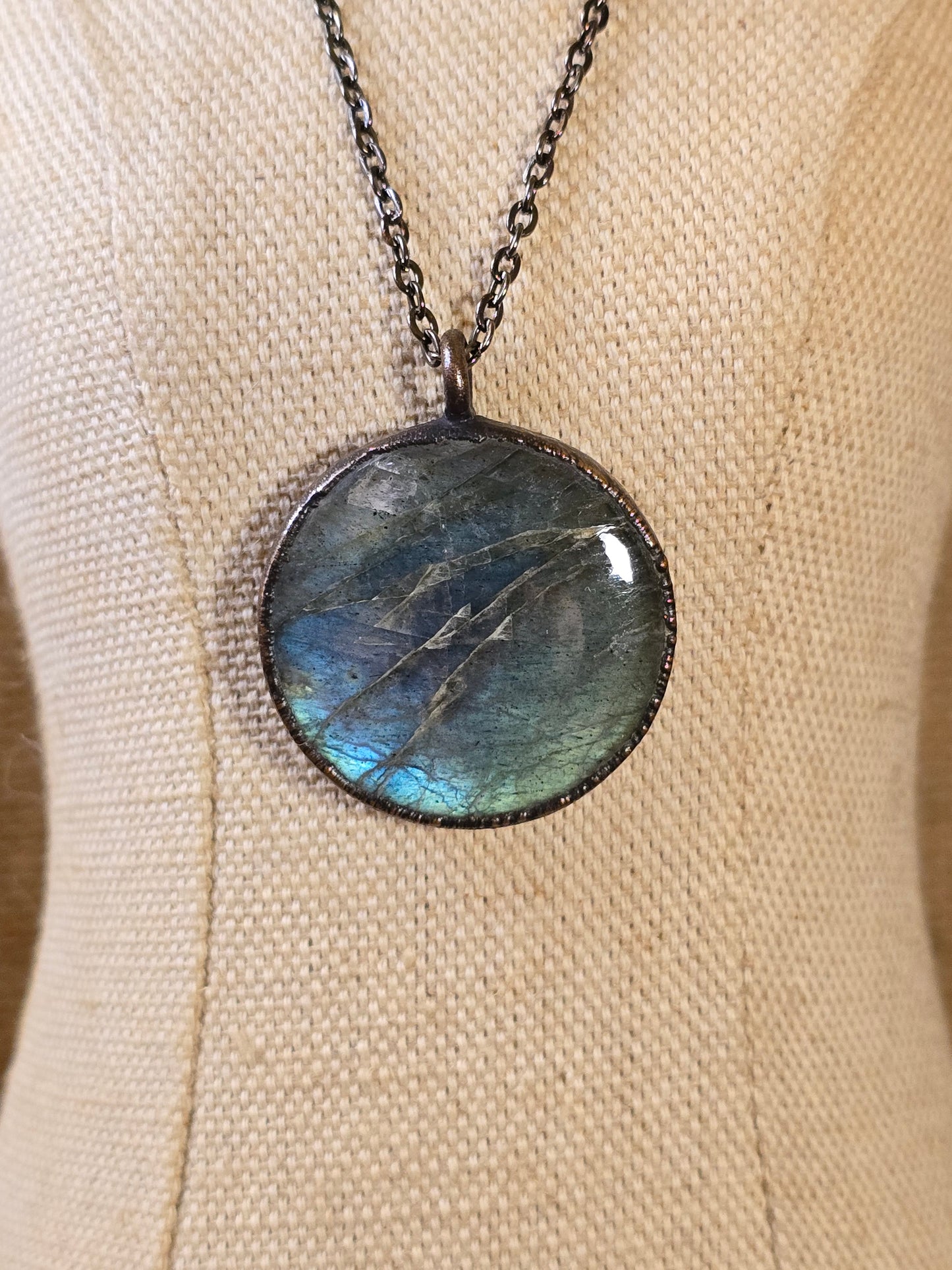Labradorite Pendant - Round Gemstone - Copper Electroformed