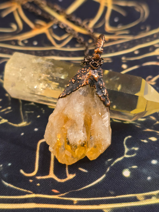 Citrine Pendant - Crystal Gemstone - Copper Electroformed