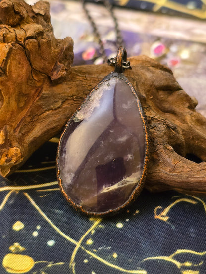 Purple Chalcedony Pendant - Teardrop Gemstone - Copper Electroformed