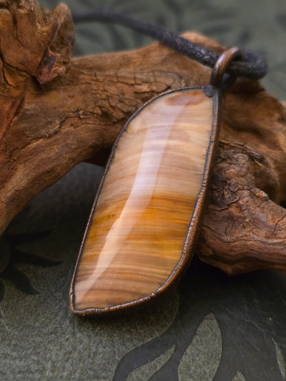Fossilised Wood Pendant - Freeform Gemstone - Copper Electroformed