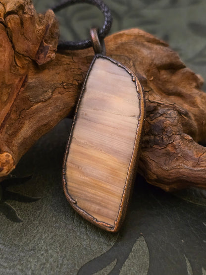 Fossilised Wood Pendant - Freeform Gemstone - Copper Electroformed