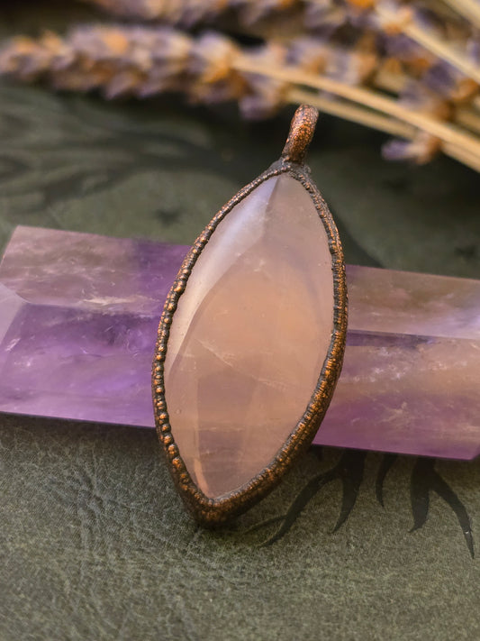 Rose Quartz Pendant - Oval Gemstone - Copper Electroformed