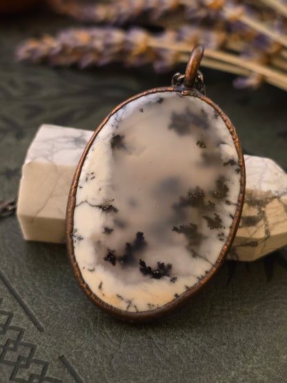 Dendritic Opal pendant - Oval Gemstone - Copper Electroformed
