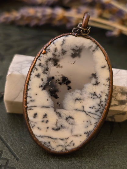 Dendritic Opal pendant - Oval Gemstone - Copper Electroformed