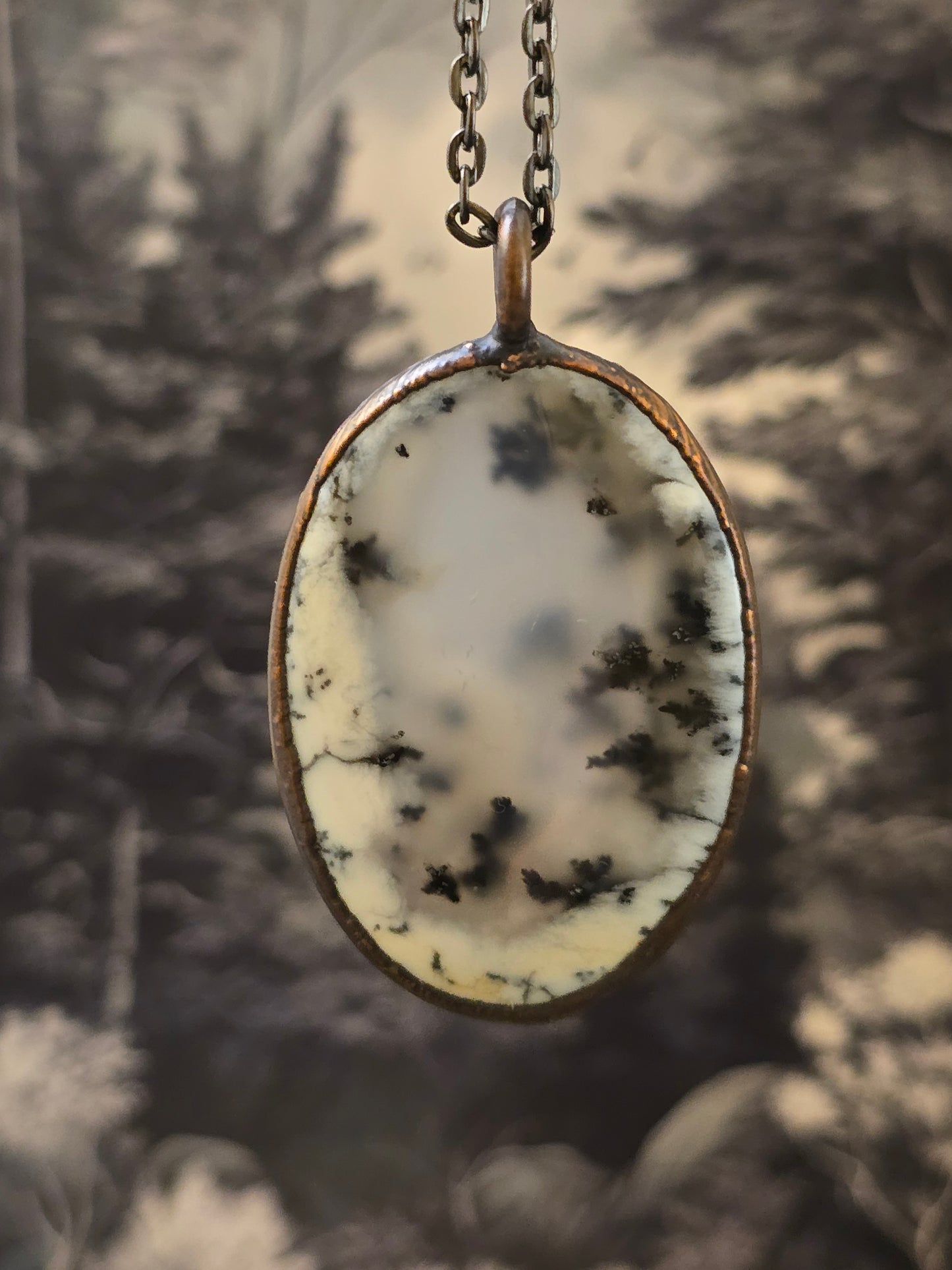 Dendritic Opal pendant - Oval Gemstone - Copper Electroformed