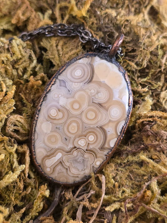 Crazy Lace Agate Pendant - Oval Gemstone - Copper Electroformed