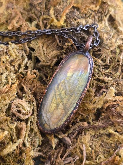 Labradorite Pendant - Oval Gemstone - Copper Electroformed