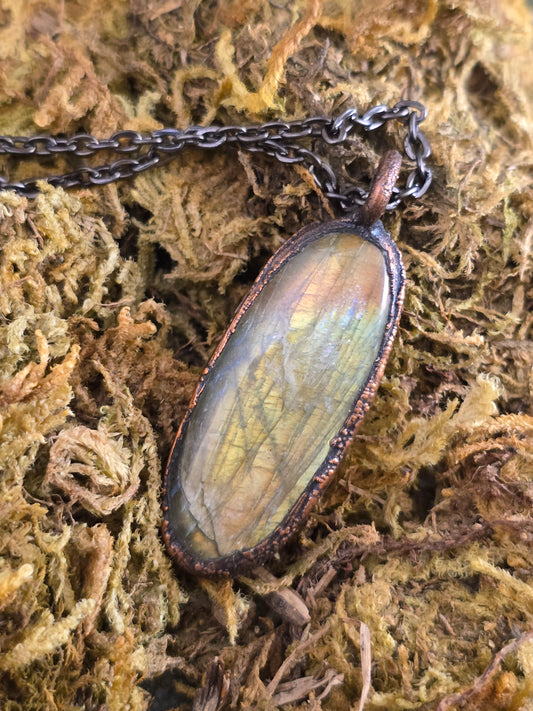 Labradorite Pendant - Oval Gemstone - Copper Electroformed