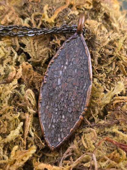 Fossilised Dinosaur Bone Pendant - Oval Gemstone - Copper Electroformed