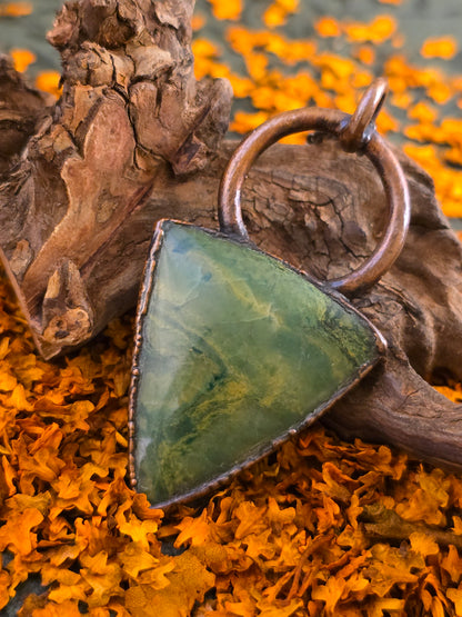 Green Moss Agate - Triangle Gemstone - Copper Electroformed
