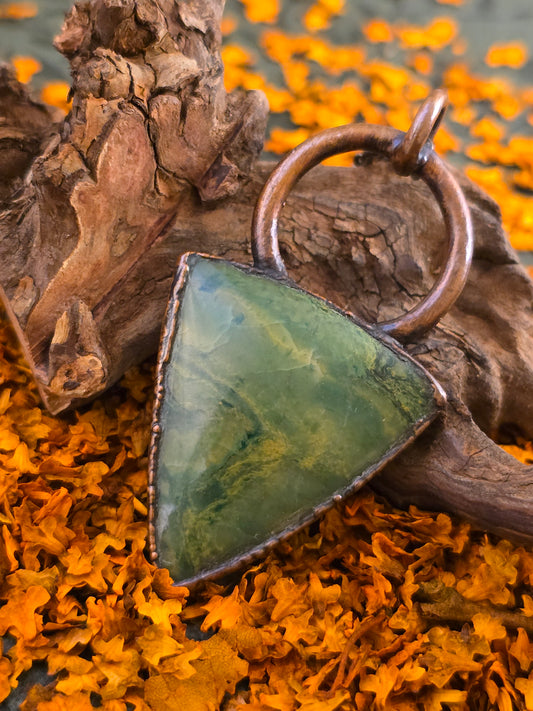 Green Moss Agate - Triangle Gemstone - Copper Electroformed