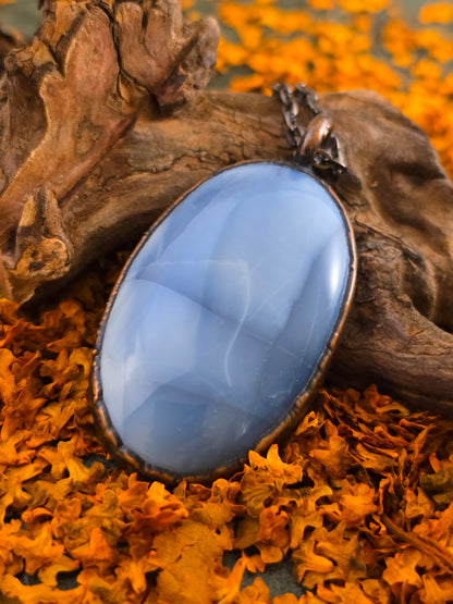 Blue Owyhee Opal Cabochon - Oval Gemstone - Copper Electroformed