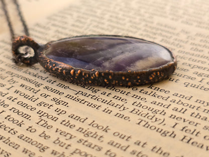Chevron Amethyst Pendant - Oval Gemstone - Copper Electroformed