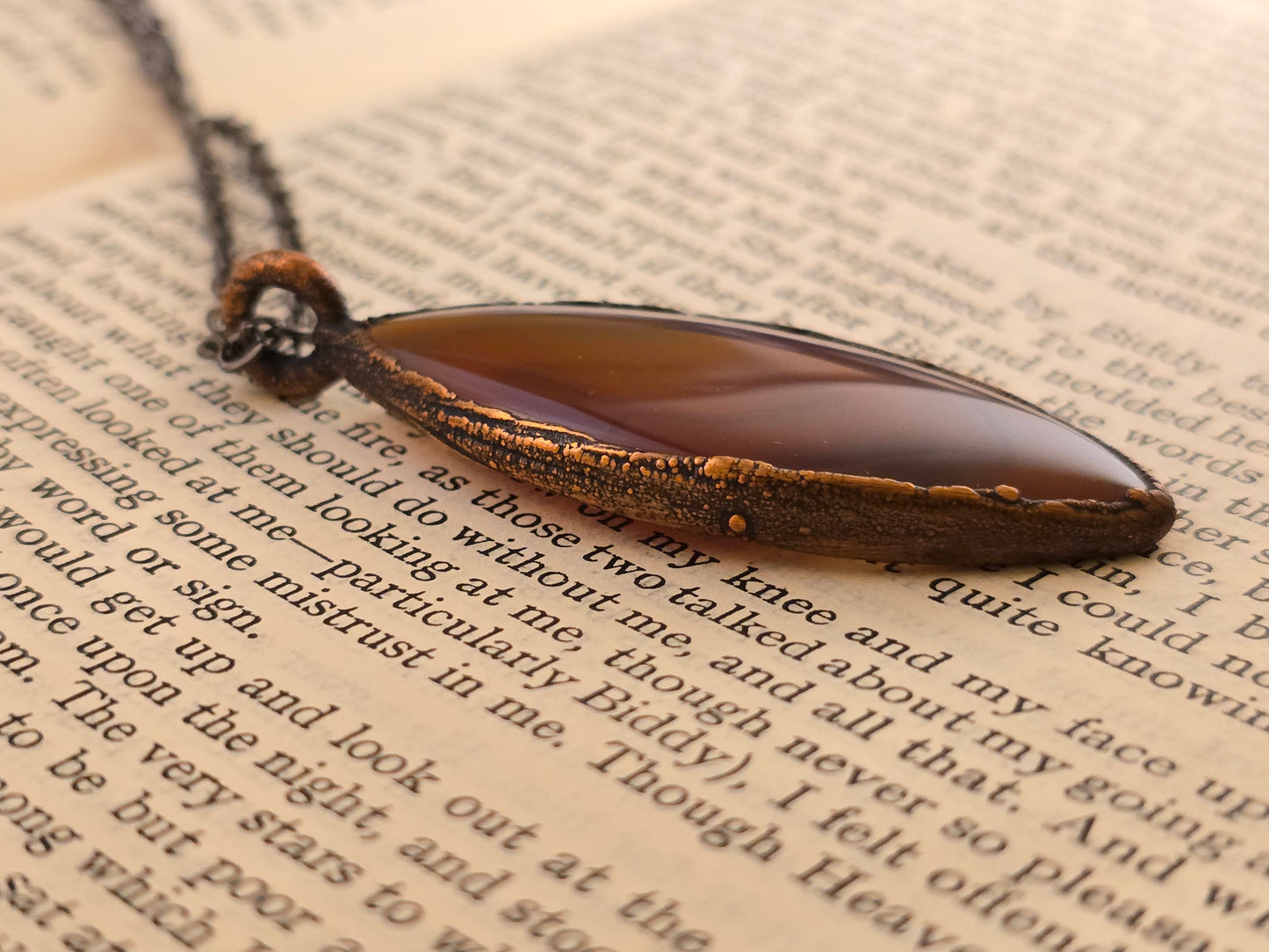 Red Botswana Agate Pendant - Oval Gemstone - Copper Electroformed