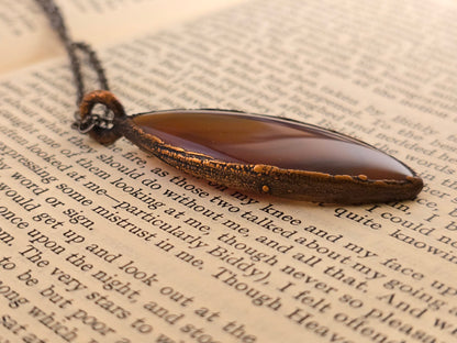 Red Botswana Agate Pendant - Oval Gemstone - Copper Electroformed