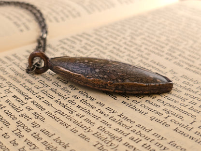 Fossilised Dinosaur Bone Pendant - Oval Gemstone - Copper Electroformed