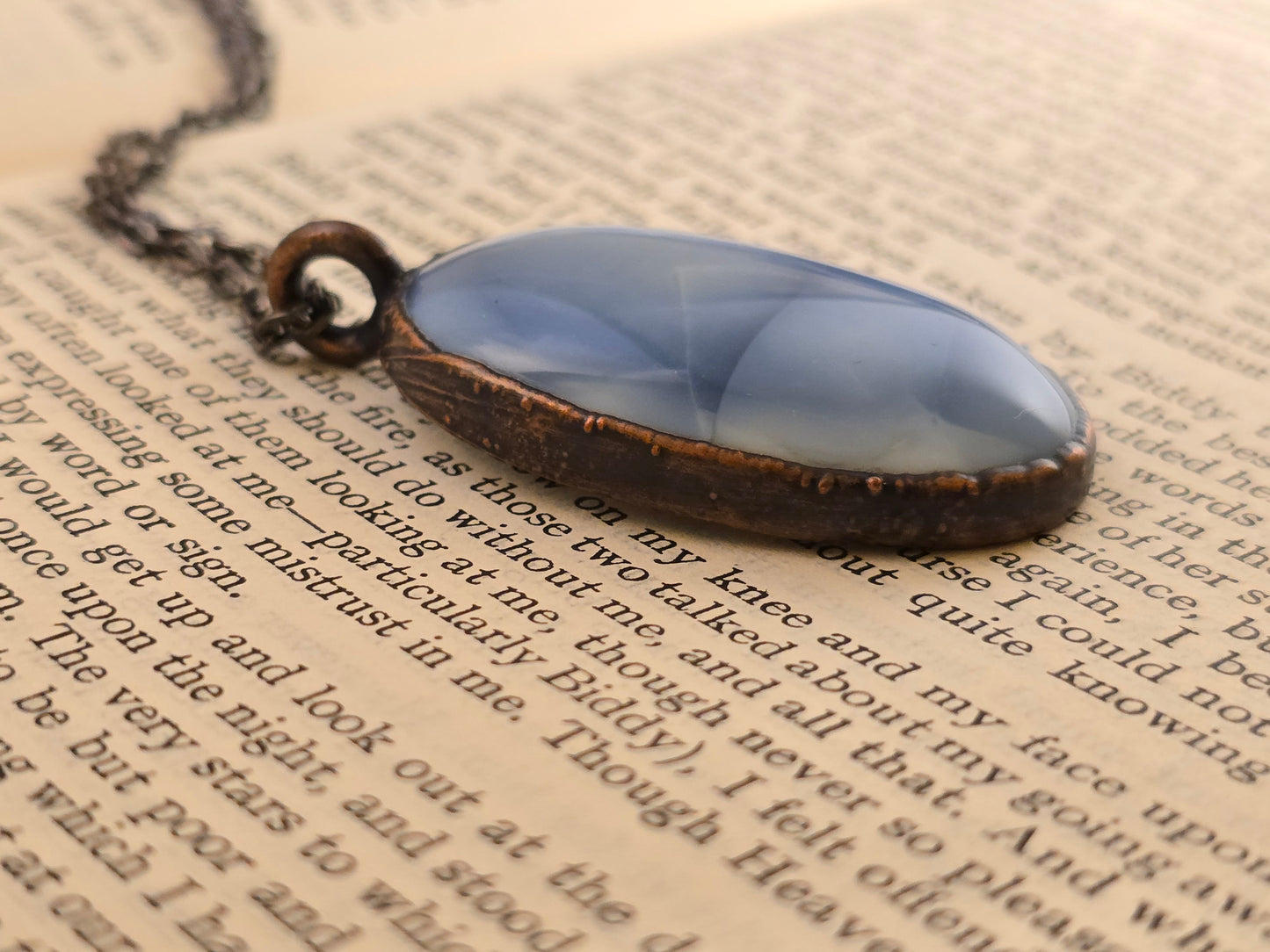Blue Owyhee Opal Cabochon - Oval Gemstone - Copper Electroformed