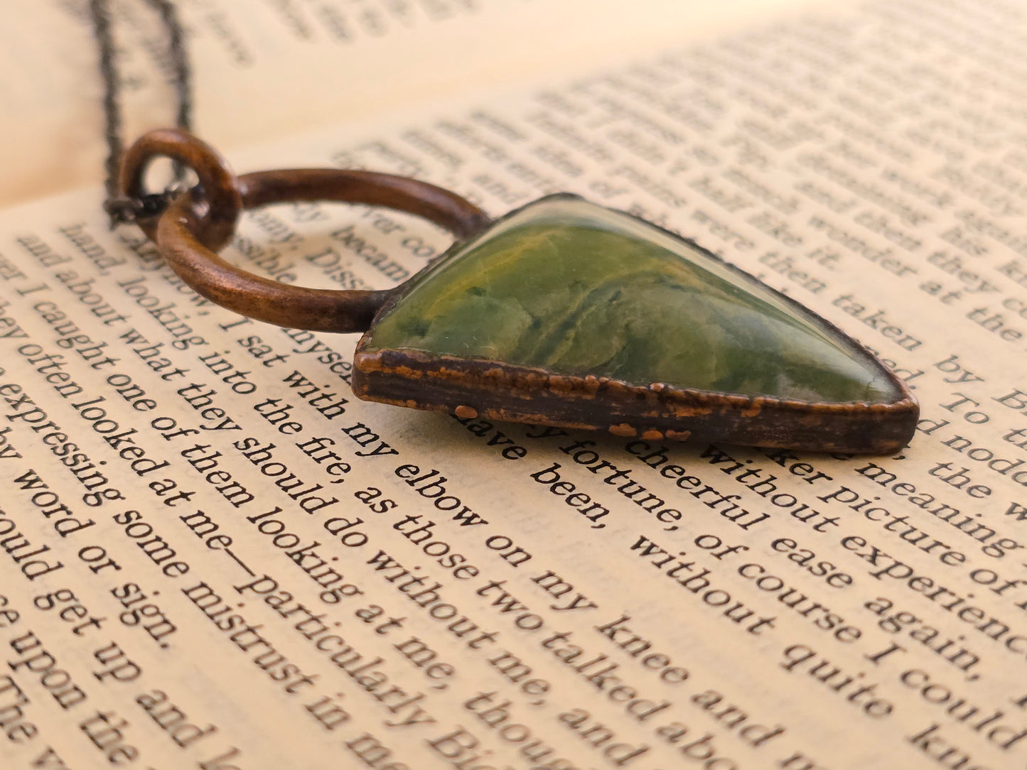 Green Moss Agate - Triangle Gemstone - Copper Electroformed