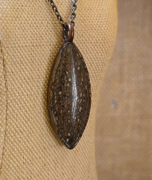 Fossilised Dinosaur Bone Pendant - Oval Gemstone - Copper Electroformed