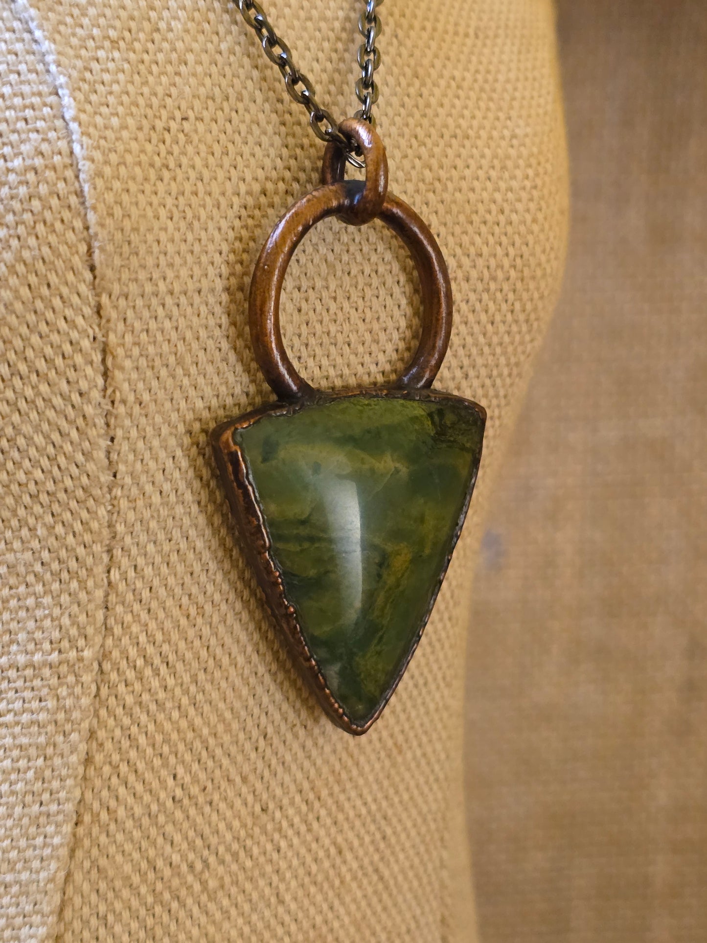 Green Moss Agate - Triangle Gemstone - Copper Electroformed