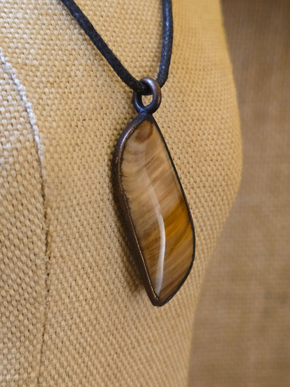 Fossilised Wood Pendant - Freeform Gemstone - Copper Electroformed