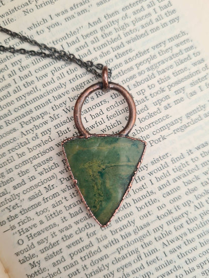 Green Moss Agate - Triangle Gemstone - Copper Electroformed