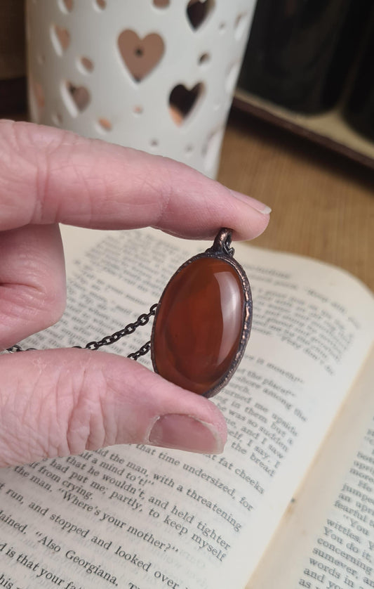 Red Carnelian Pendant - Oval Gemstone - Copper Electroformed