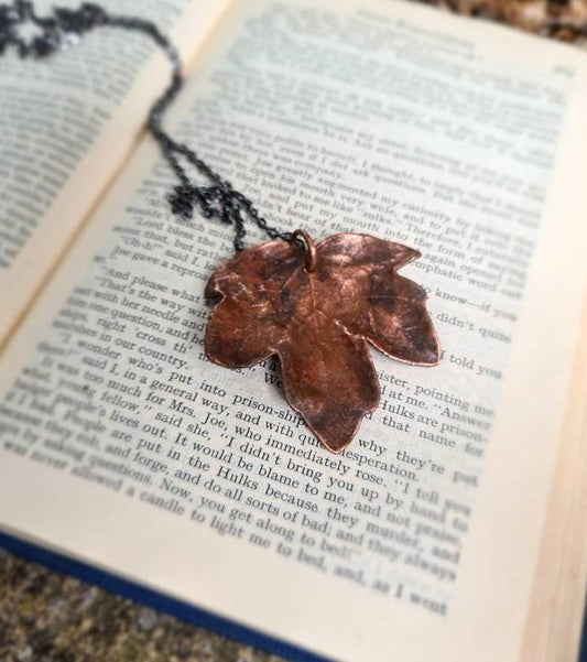 Brown Leaf Pendant - Natural shape - Copper Electroformed