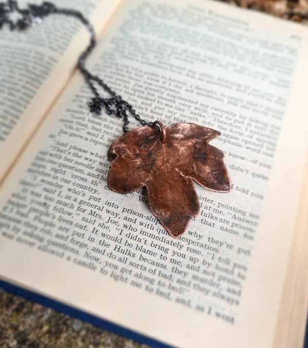 Brown Leaf Pendant - Natural shape - Copper Electroformed