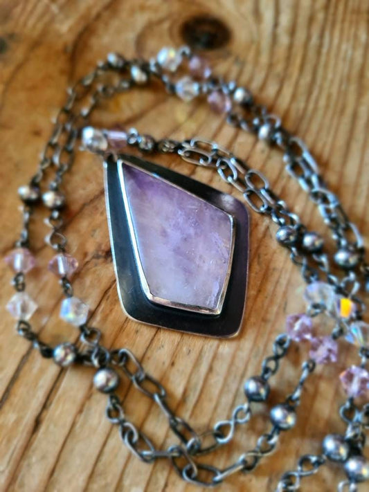 1970's Fluorite Quartz - Freeform Gemstone - Sterling Silver