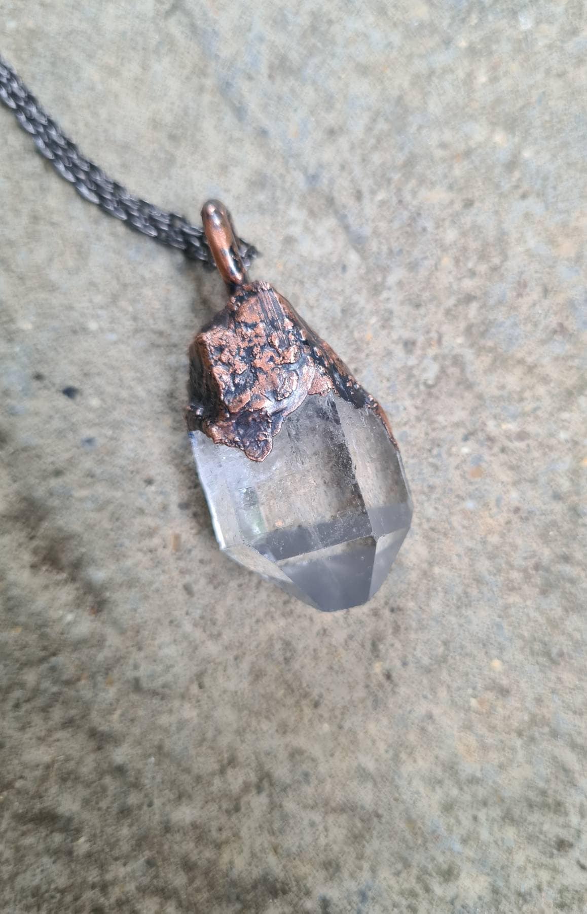 Clear Quartz Pendant - Raw Crystal - Copper Electroformed