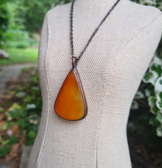 Orange Carnelian Cabochon - Teardrop Gemstone - Copper Electroformed