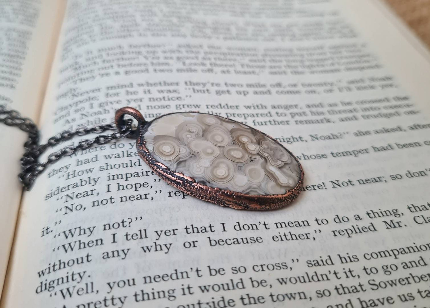Crazy Lace Agate Pendant - Oval Gemstone - Copper Electroformed
