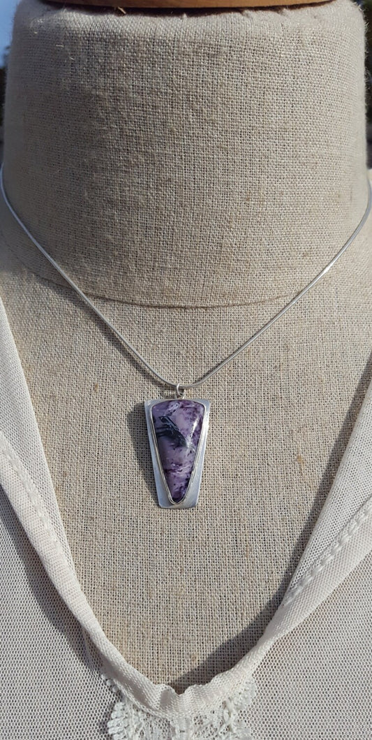 Purple Charoite Pendant - Triangle Gemstone - Sterling Silver