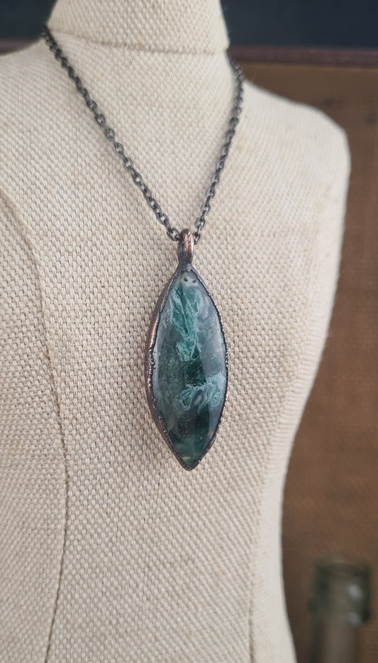 Green Chalcedony Cabochon - Oval Gemstone - Copper Electroformed
