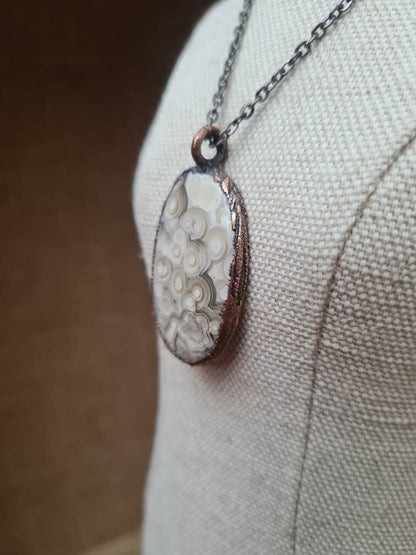 Crazy Lace Agate Pendant - Oval Gemstone - Copper Electroformed