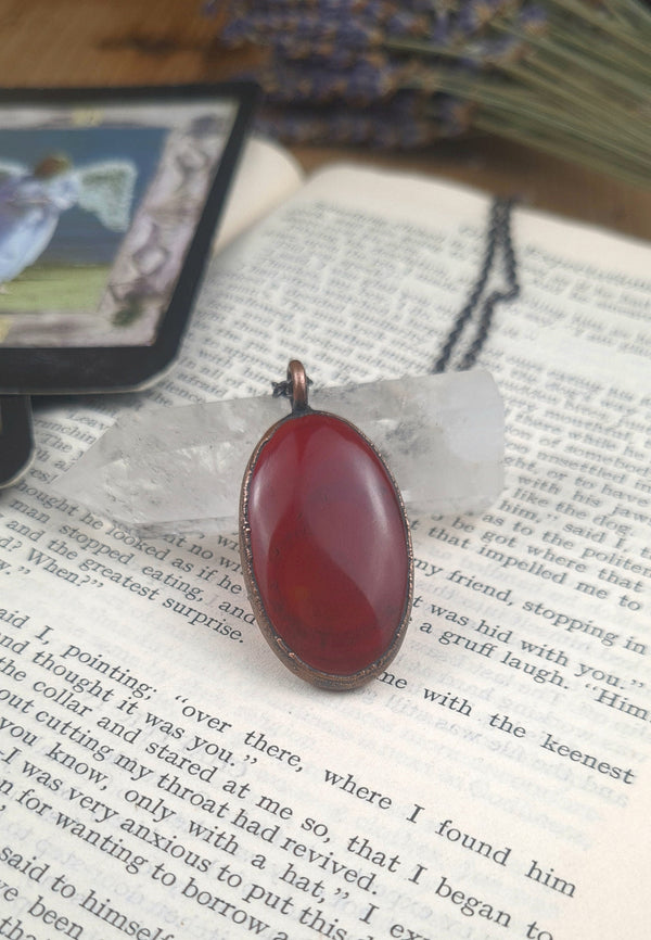 Red Carnelian Cabochon - Oval Gemstone - Copper Electroformed