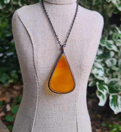 Orange Carnelian Cabochon - Teardrop Gemstone - Copper Electroformed