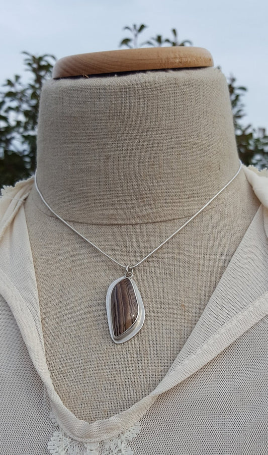 Brown Fossilized Wood Pendant - Freeform Gemstone - Sterling Silver