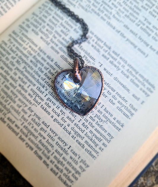 Swarovski Crystal Pendant - Heart Gemstone - Copper Electroformed